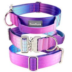 Collar táctico Comfluxe degradado azul para perros grandes en excursiones.
