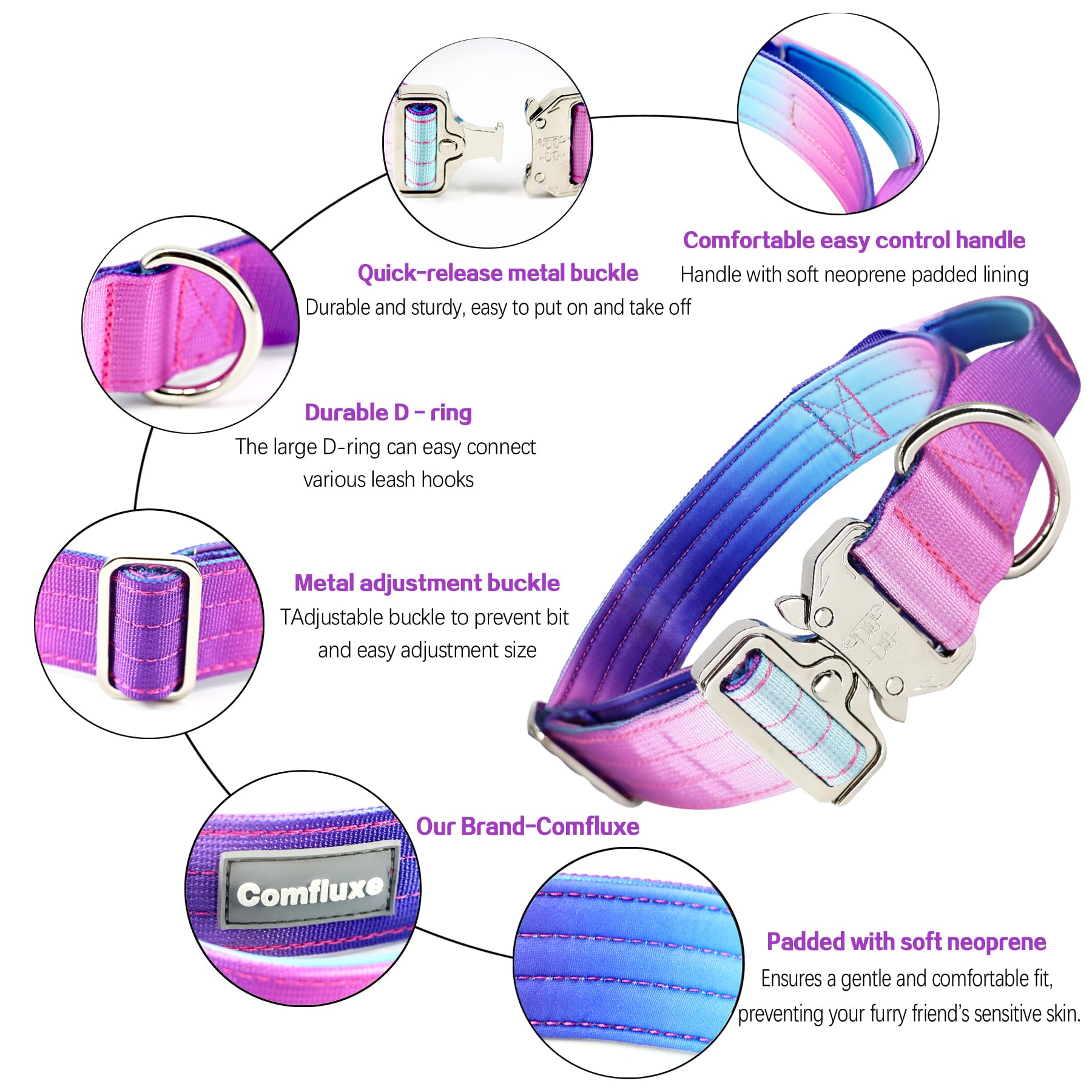 Collar táctico Comfluxe degradado morado para destacar en la ruta.