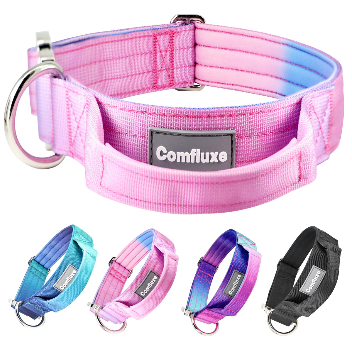 Collar táctico Comfluxe rosa de 1,5 pulgadas con acolchado suave para comodidad en paseos