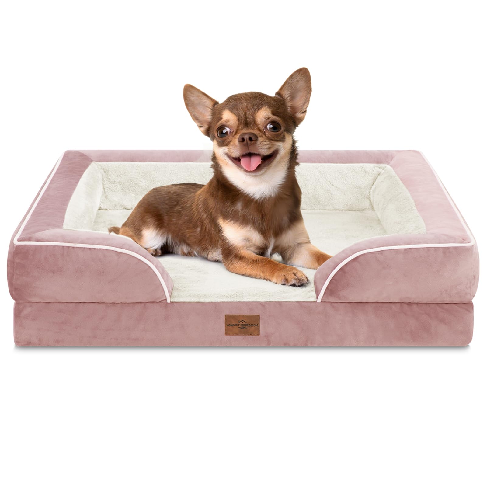 Comfort Expression: cama ortopédica para perro pequeño, vista frontal, ofrece soporte estable para articulaciones.