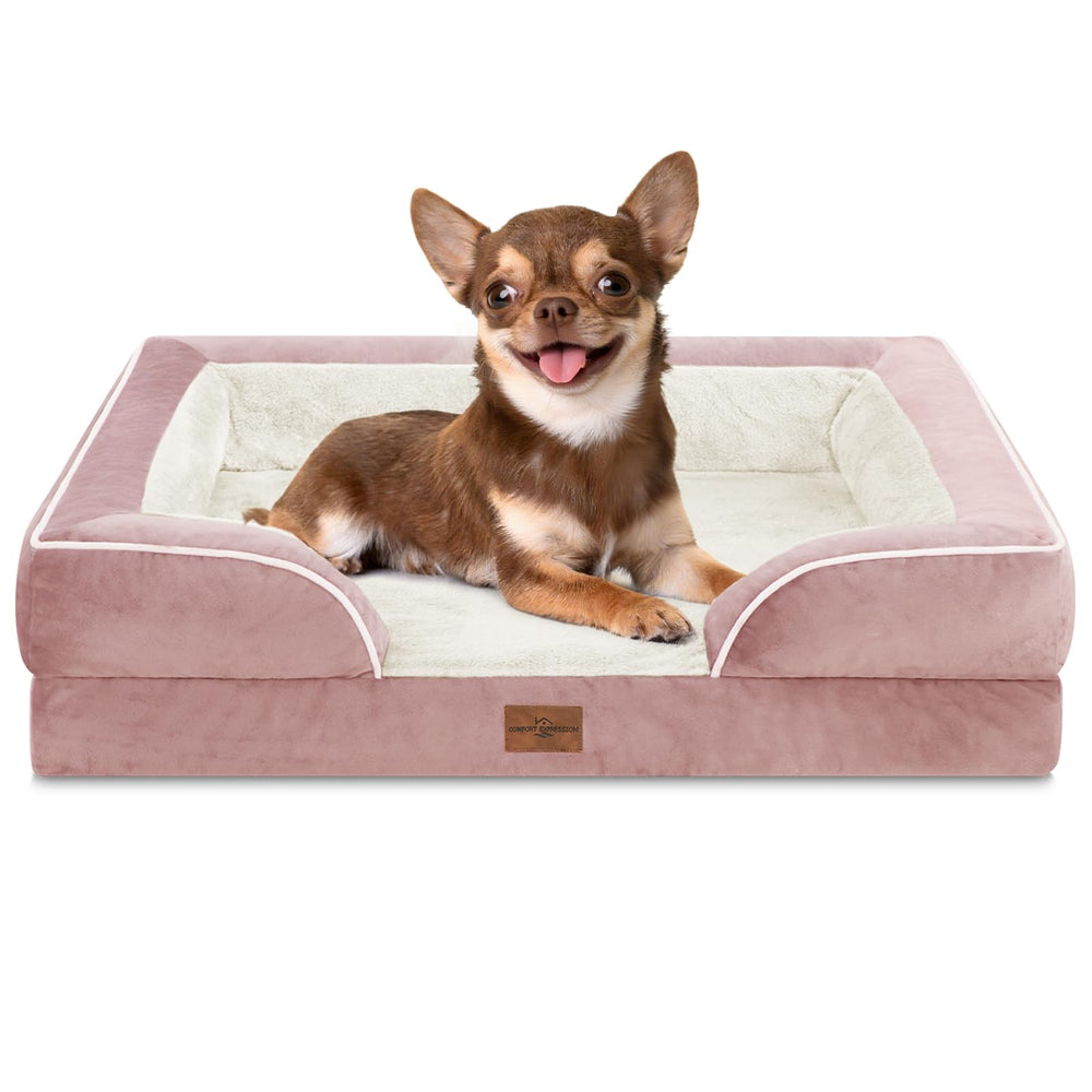 Comfort Expression: cama ortopédica para perro pequeño, vista frontal, ofrece soporte estable para articulaciones.