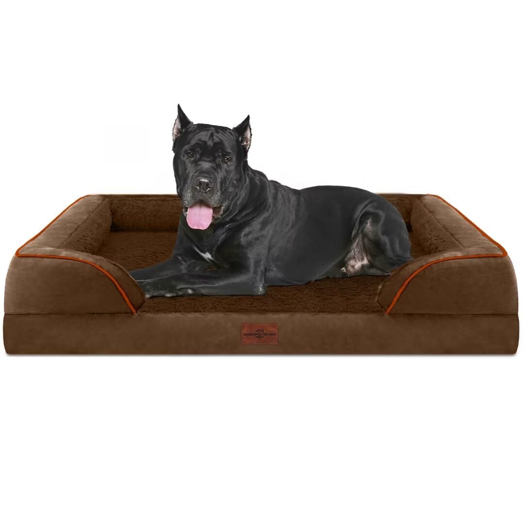 Comfort Expression: cama ortopédica grande para perros, descanso estable en marrón oscuro.