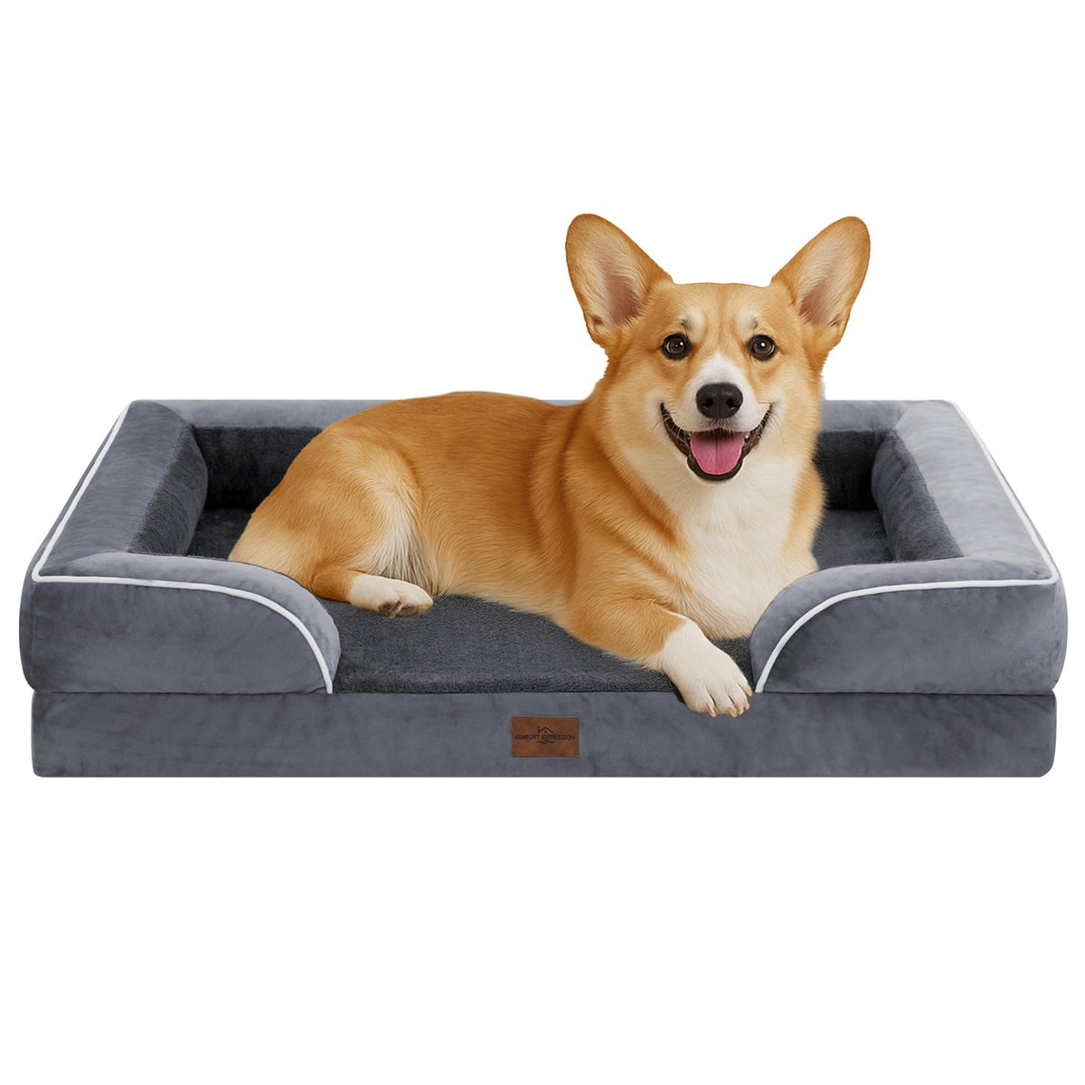 Cama Comfort Expression para perros grandes, vista general en gris oscuro, ofrece apoyo y confort.