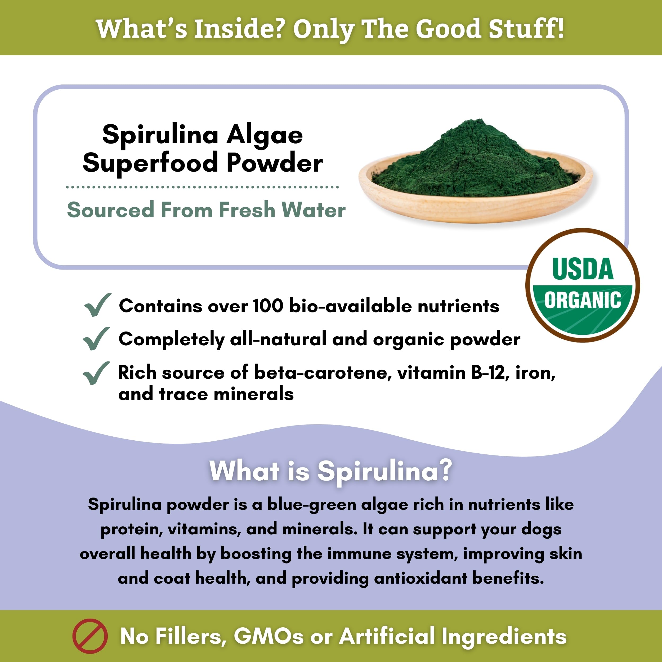 Complemento para comida casera de perros con espirulina.
