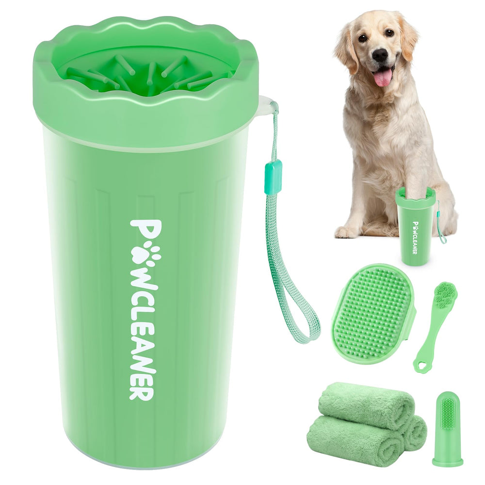Comotech limpiapatas portátil en uso para limpieza rápida tras paseo.