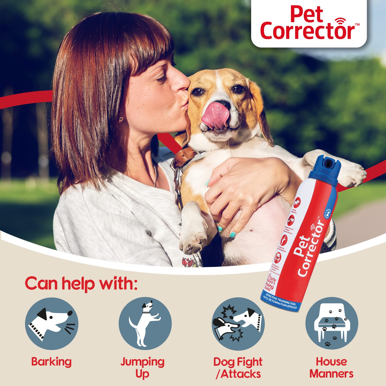 Aplicación de aire del Pet Corrector para interrumpir ladridos y conductas no deseadas.