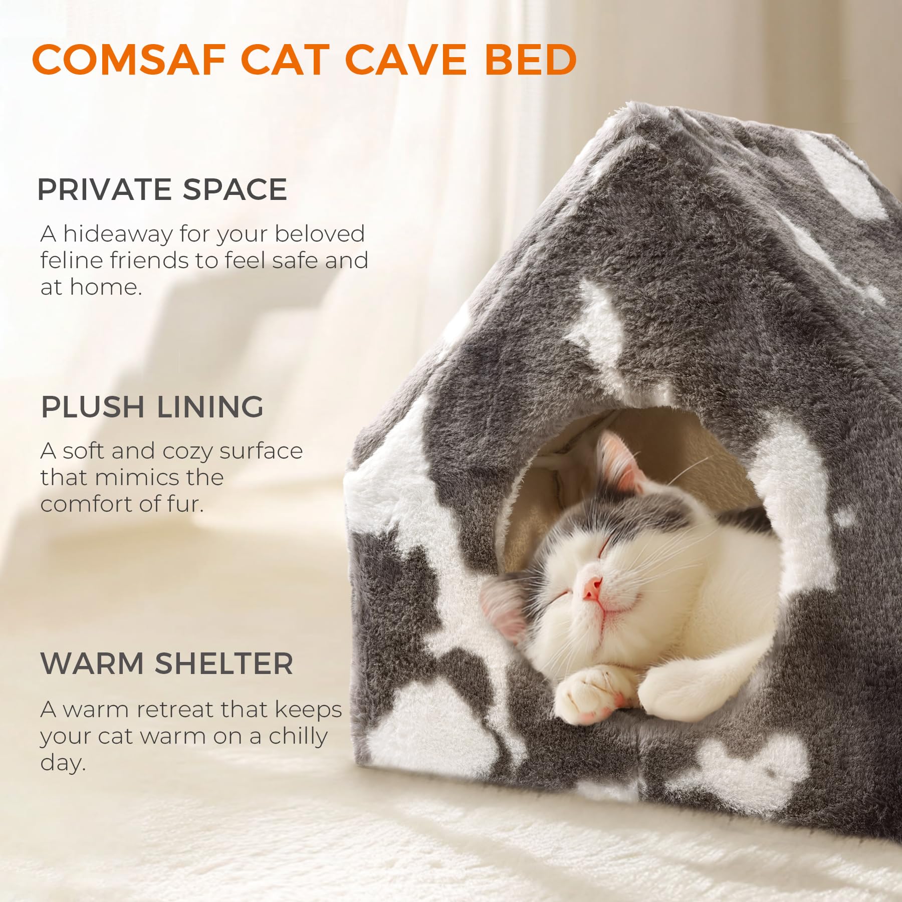 ComSaf cama-gato-acolchado-plush gris, confort suave para momentos de descanso.
