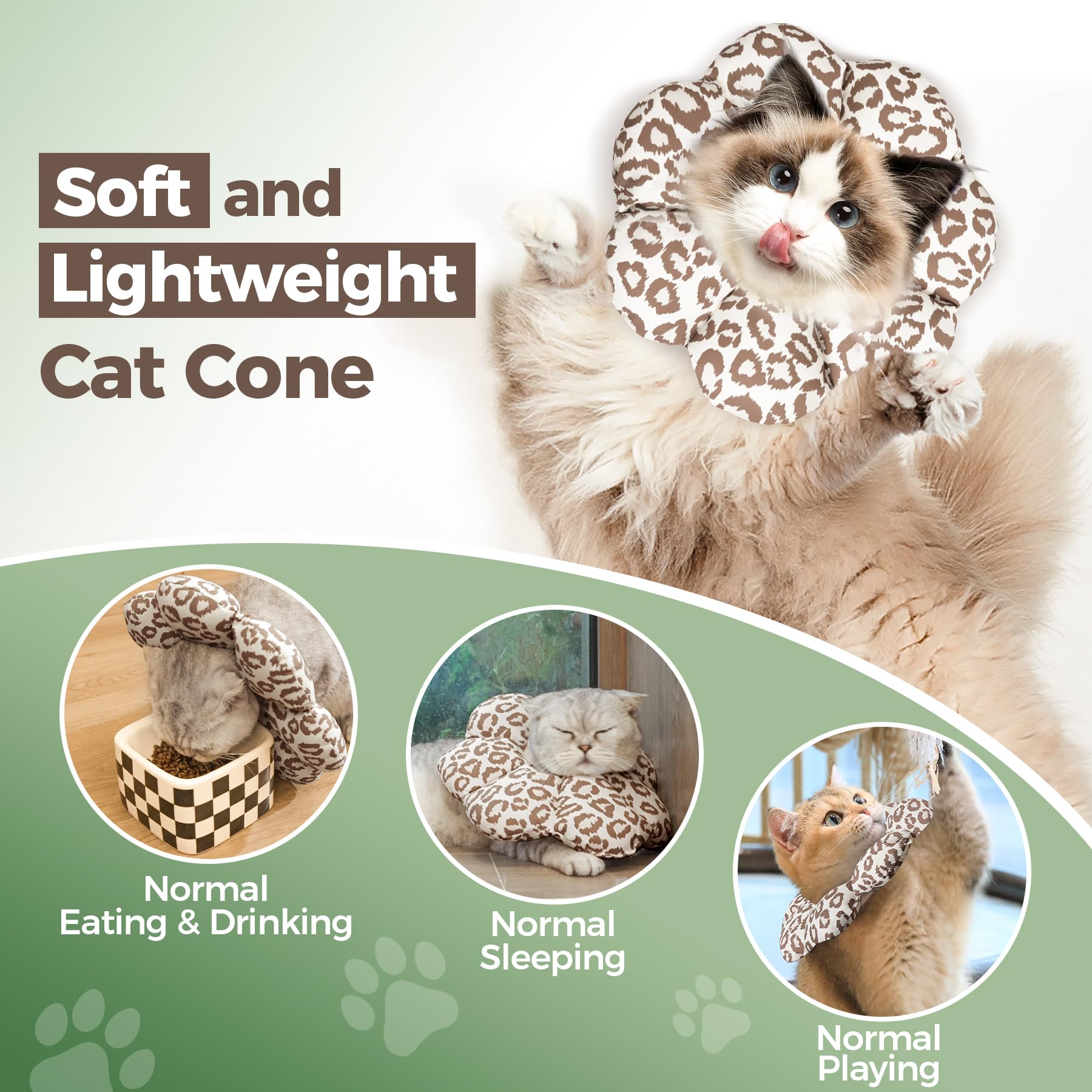 Cono ajustable para gato ComSaf, ajuste seguro que evita caídas.