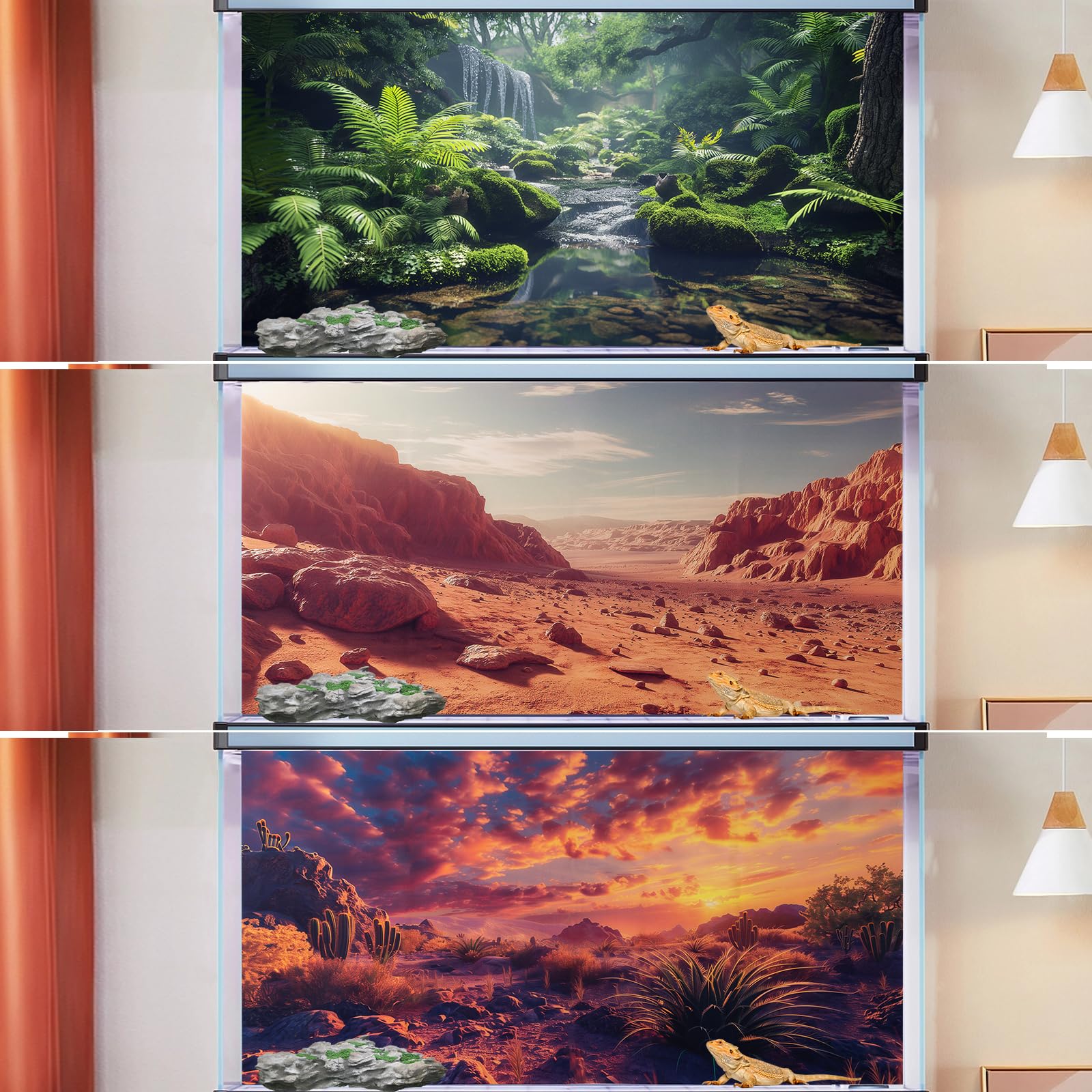 COMSUN fondo terario sombra-montana: añade profundidad y refugio visual para reptiles.