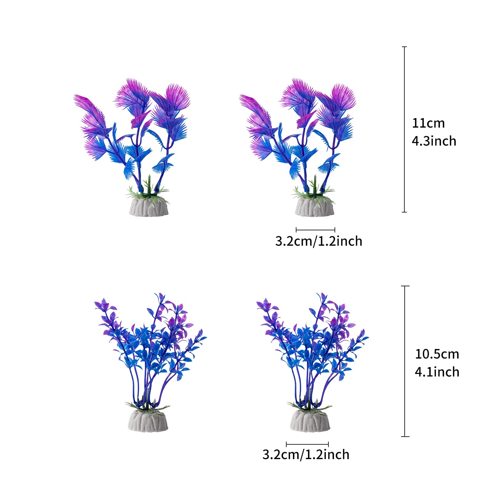 COMSUN decoracion acuario, plantas de plástico para fondo verde y morado.