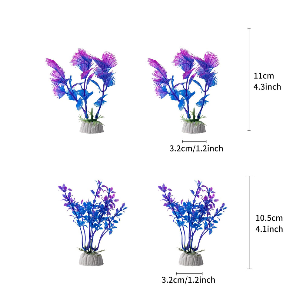 COMSUN decoracion acuario, plantas de plástico para fondo verde y morado.