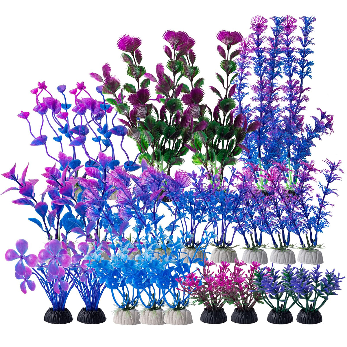 COMSUN plantas artificiales para acuario, paquete de 4 pulgadas en tono lila, decoración duradera.