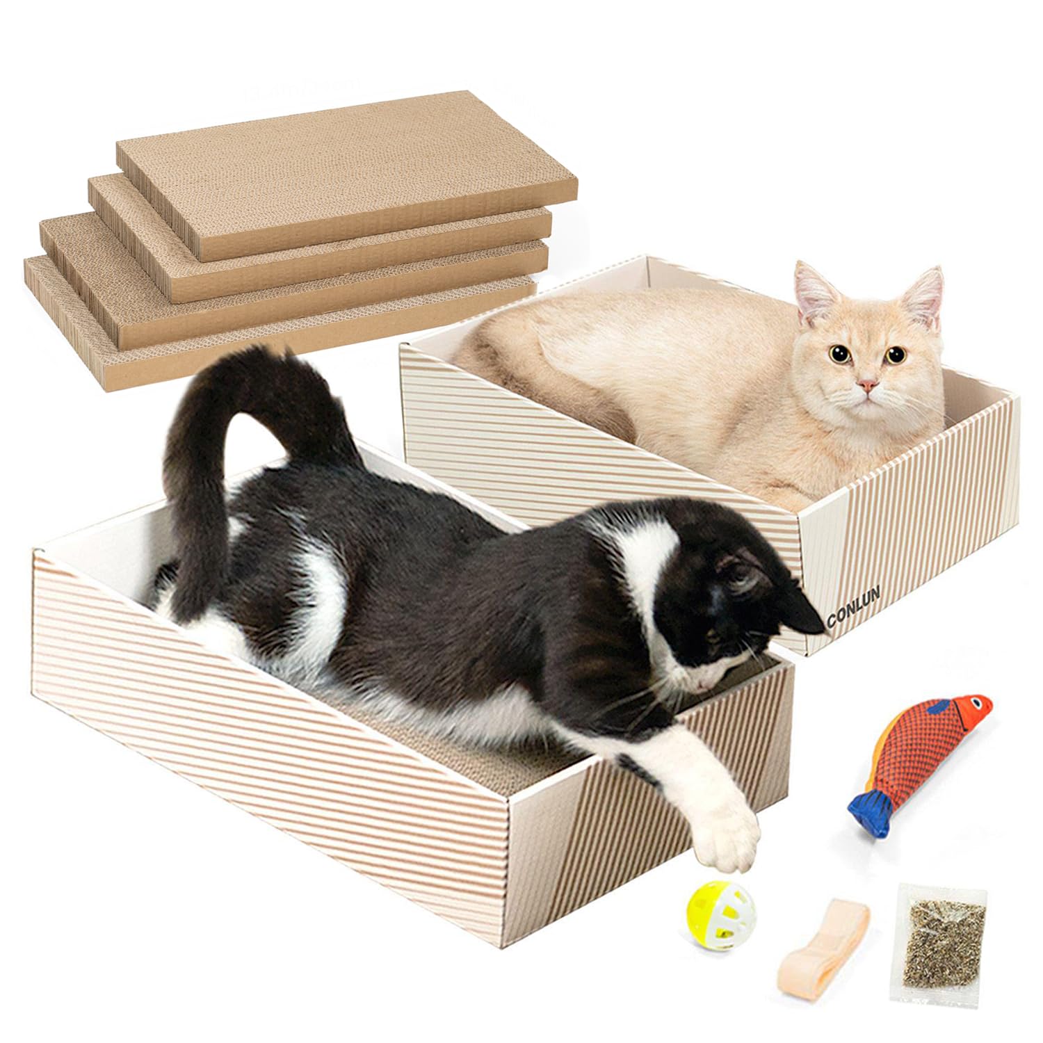 Conlun caja rascador para gatos con cuatro alfombrillas para arañar