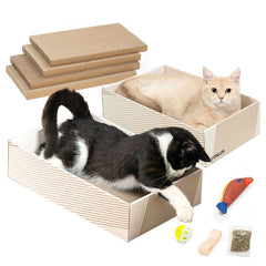 Conlun caja rascador para gatos con cuatro alfombrillas para arañar
