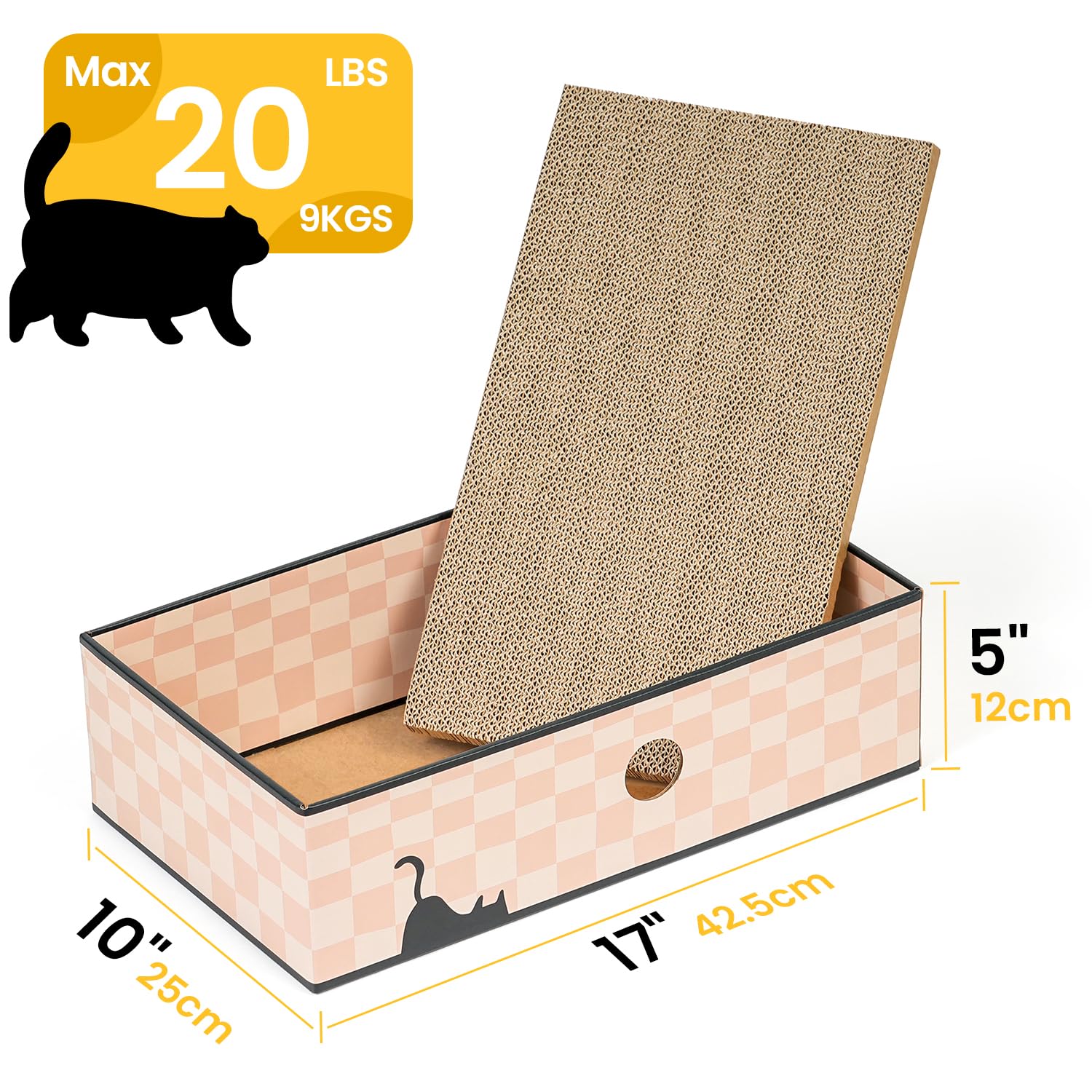 Conlun Caja Rascador Gatos - almohadilla integrada para rascar.
