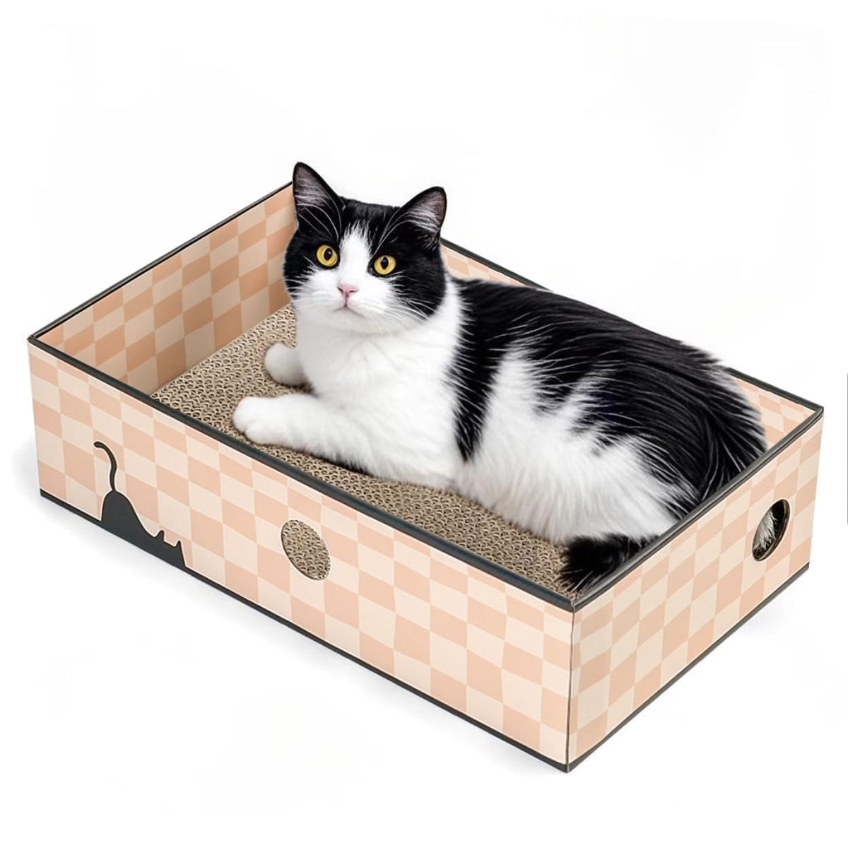 Conlun Caja Rascador Gatos - vista superior de tres capas para descanso.