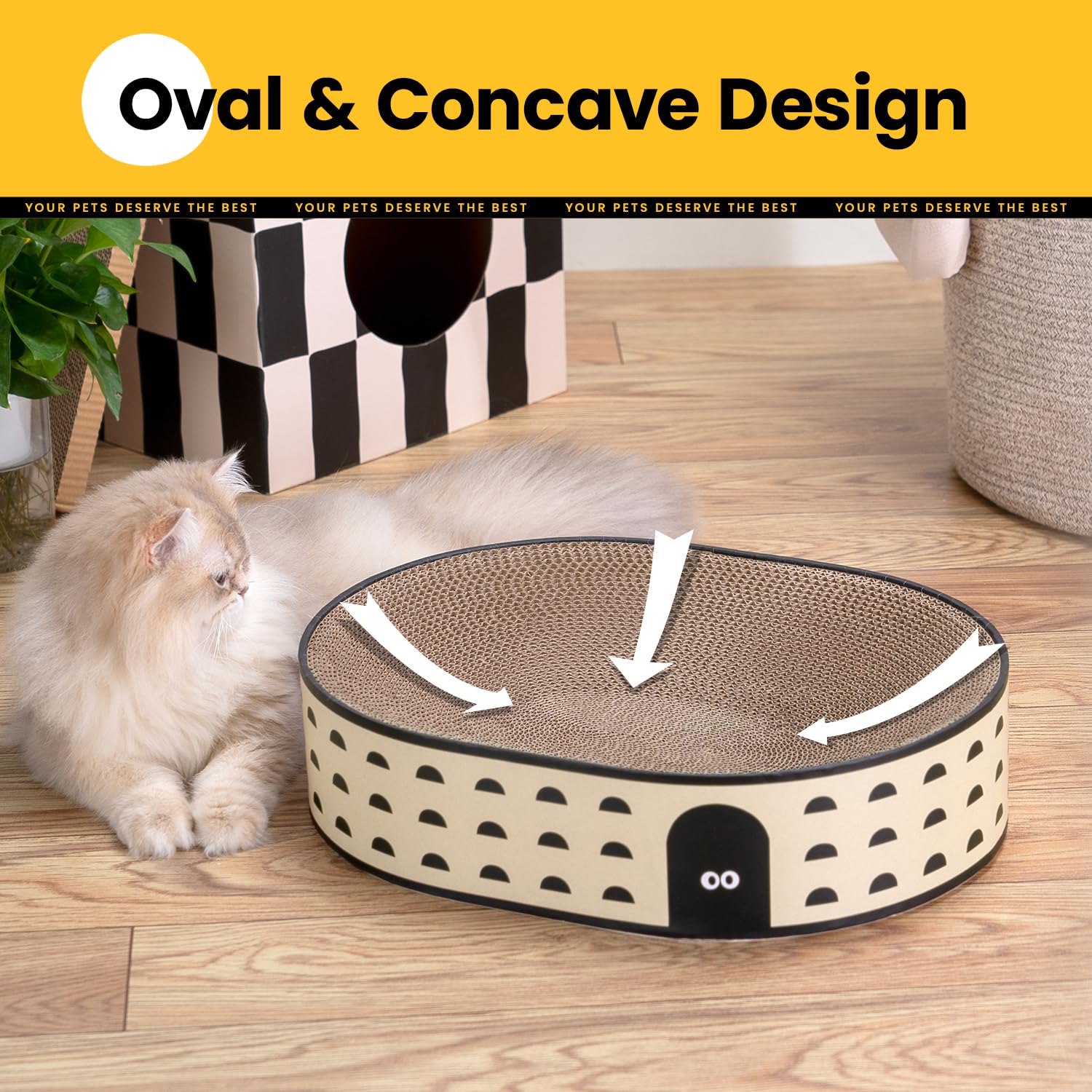 Conlun cama-rascador ovalada, complemento cómodo para ratos de descanso.