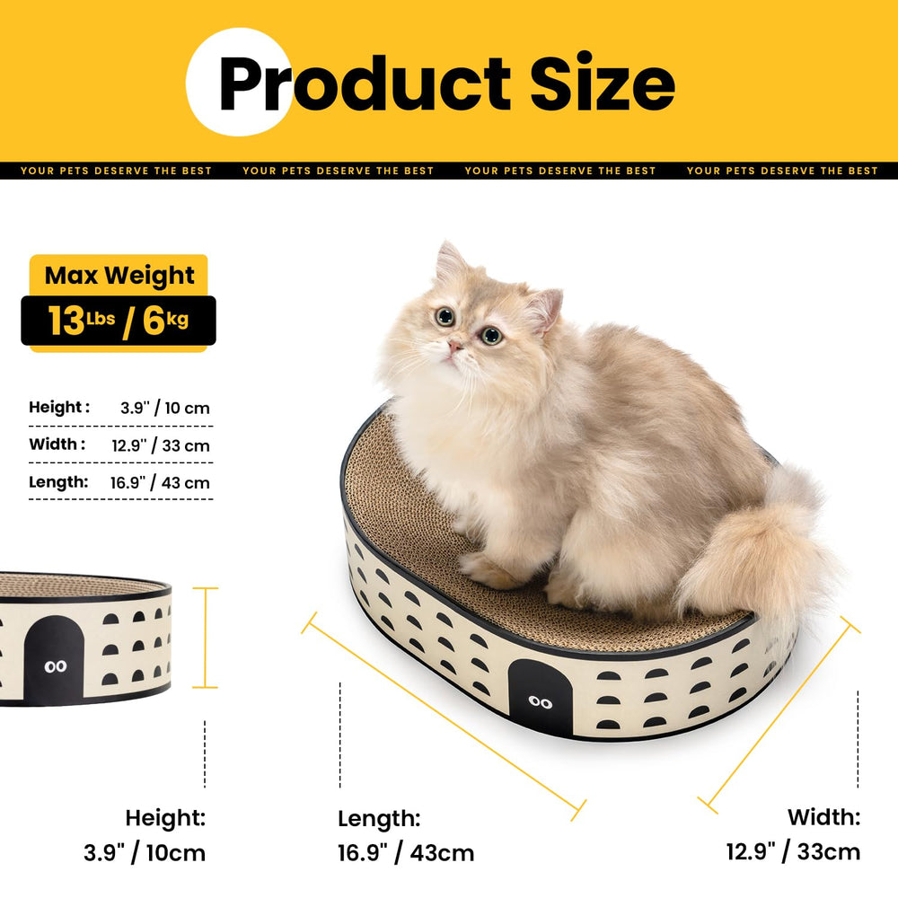 Conlun cama-rascador ovalada, tamaño compacto ideal para gatos de tamaño medio.