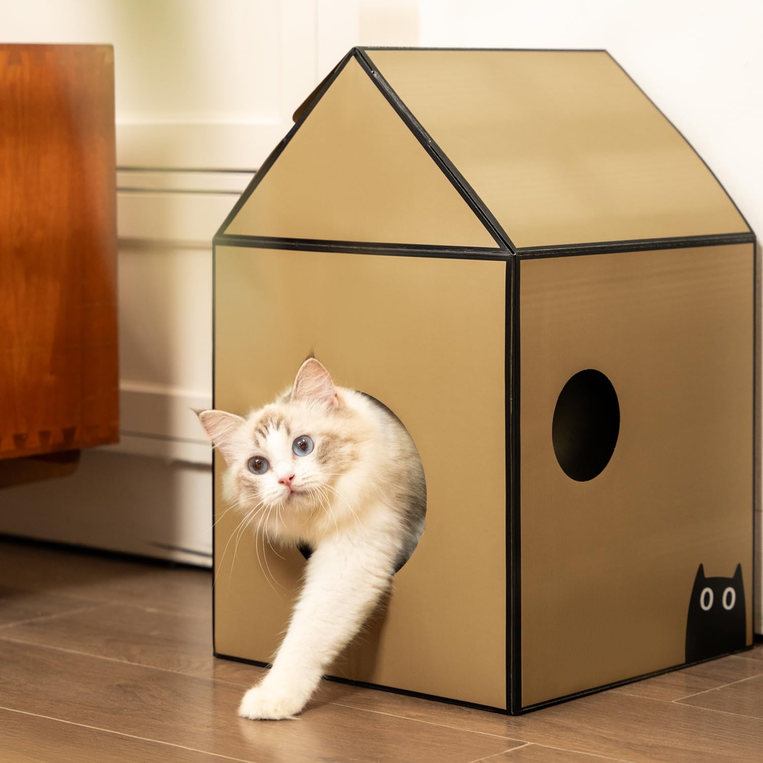 Conlun casa-gato-carton-salida-facil, limpieza rápida y manejo sencillo