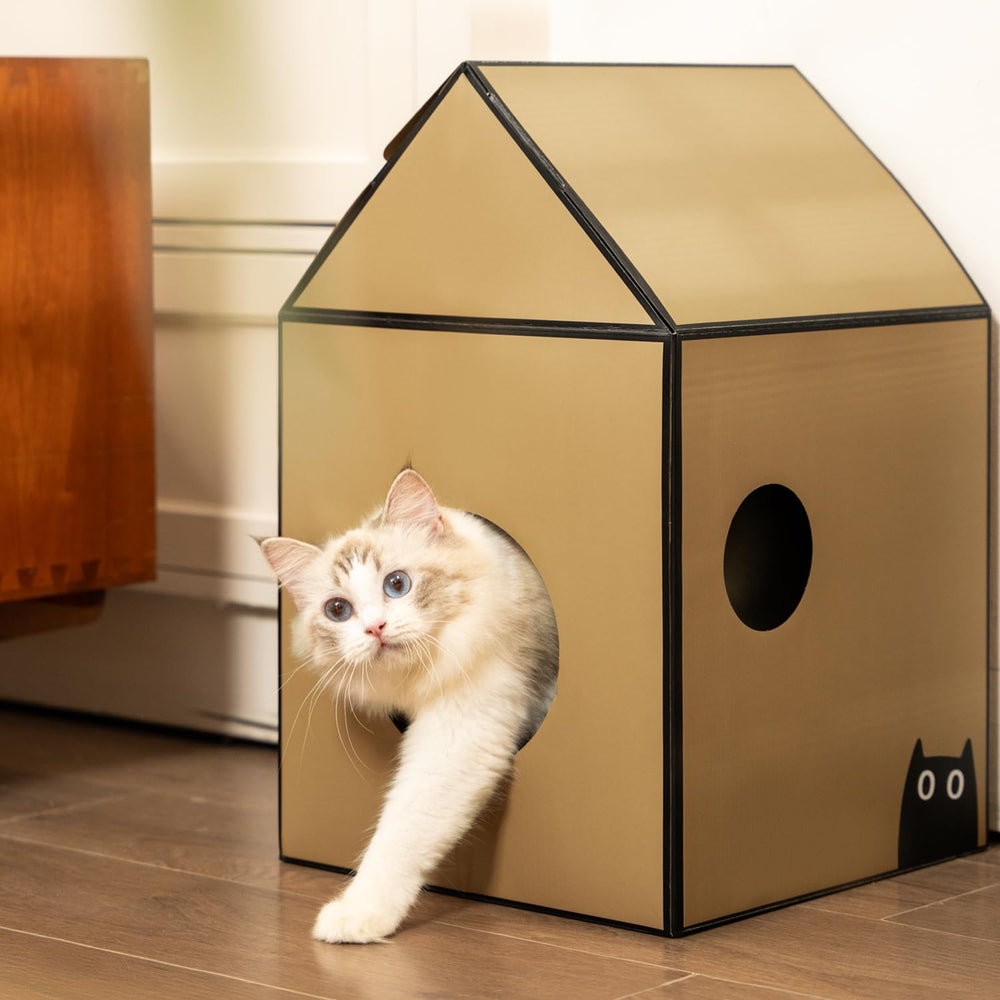 Conlun casa-gato-carton-salida-facil, limpieza rápida y manejo sencillo