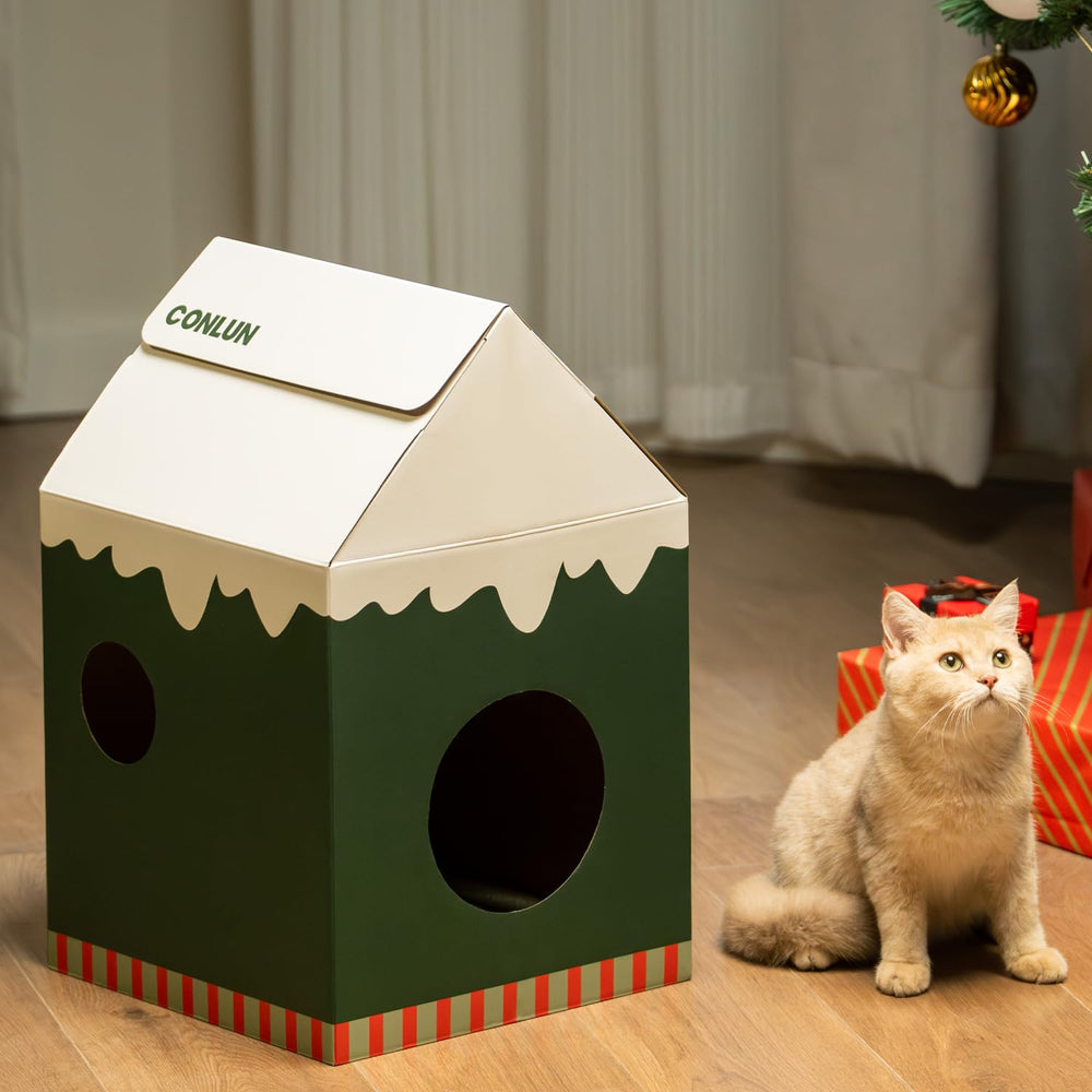 Conlun Casa Gato Cartón Tamaño Grande para gatos hasta 18 lb.
