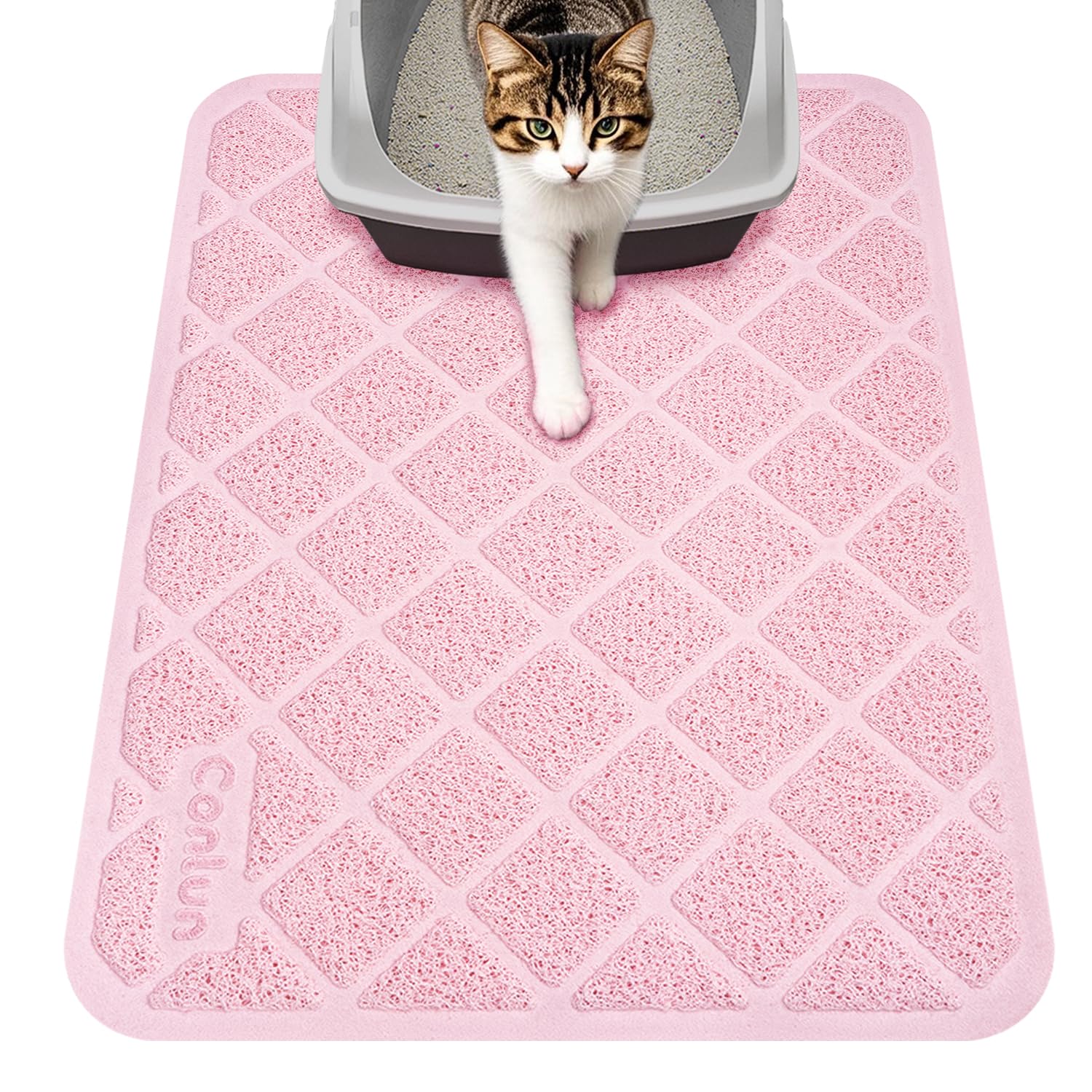 Conlun estera para arena de gatos rosa atrapa la arena y protege el suelo.