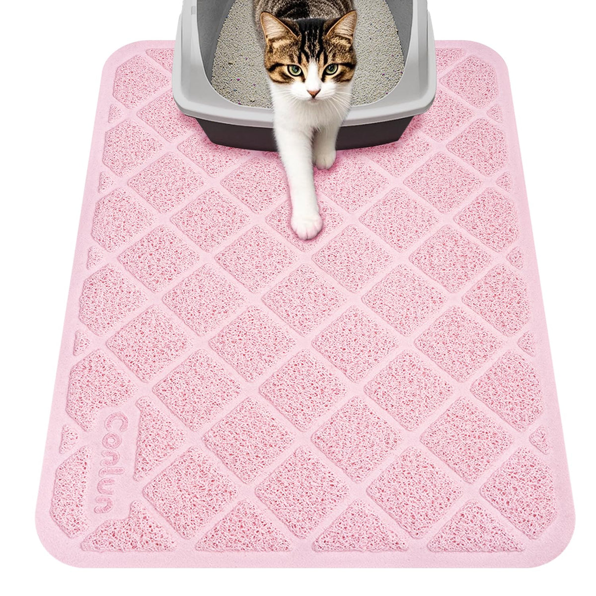 Conlun estera para arena de gatos rosa atrapa la arena y protege el suelo.