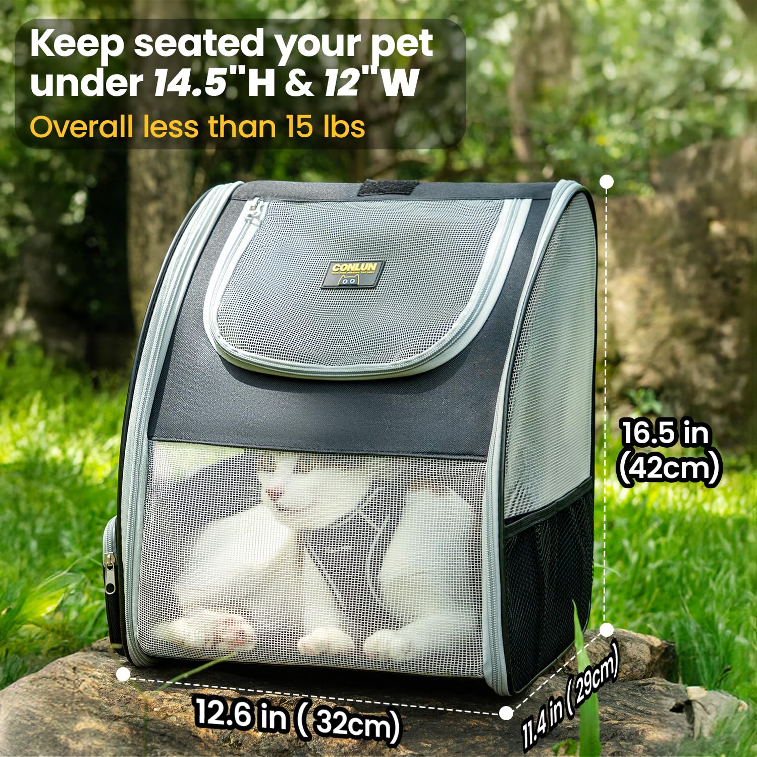 Conlun Mochila portamascotas: acceso superior y lateral para colocar o liberar a tu mascota.