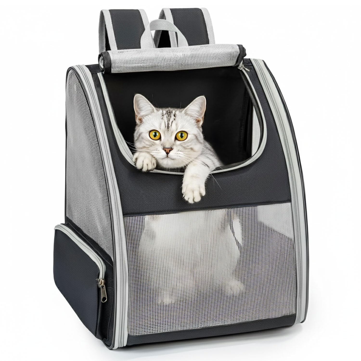 Conlun Mochila portamascotas para gatos y perros pequeños con ventanas de malla 3 lados para buena ventilación.