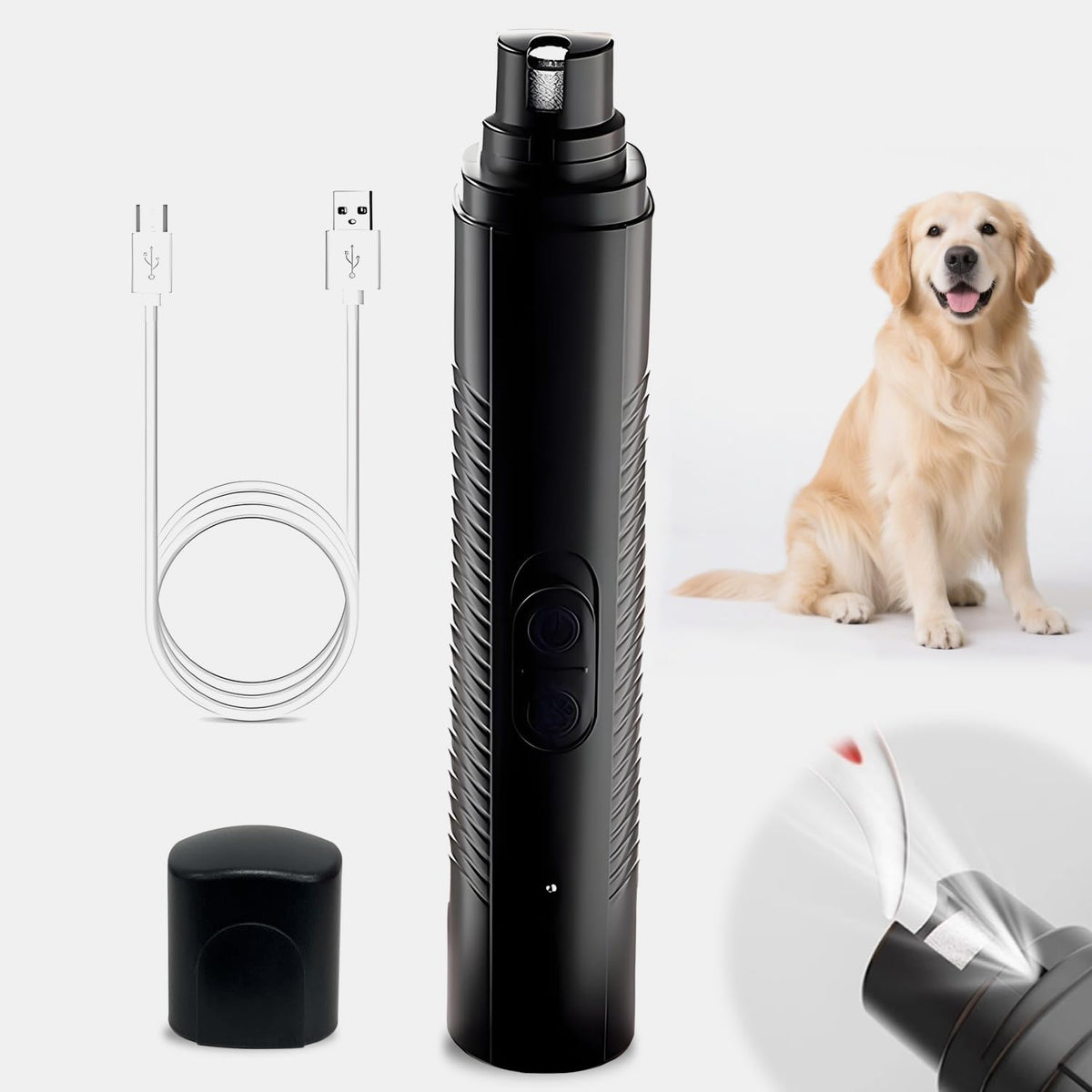 Consss lijadora de uñas para perros silenciosa con luz integrada para sesiones tranquilas.