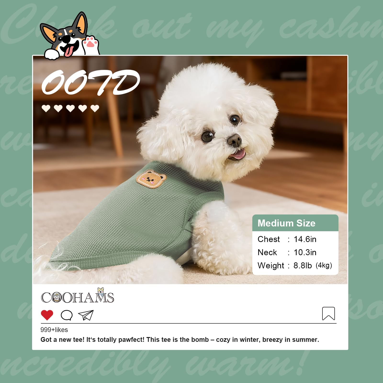 Camiseta COOHAMS para perro con ajuste cómodo para un ajuste perfecto.