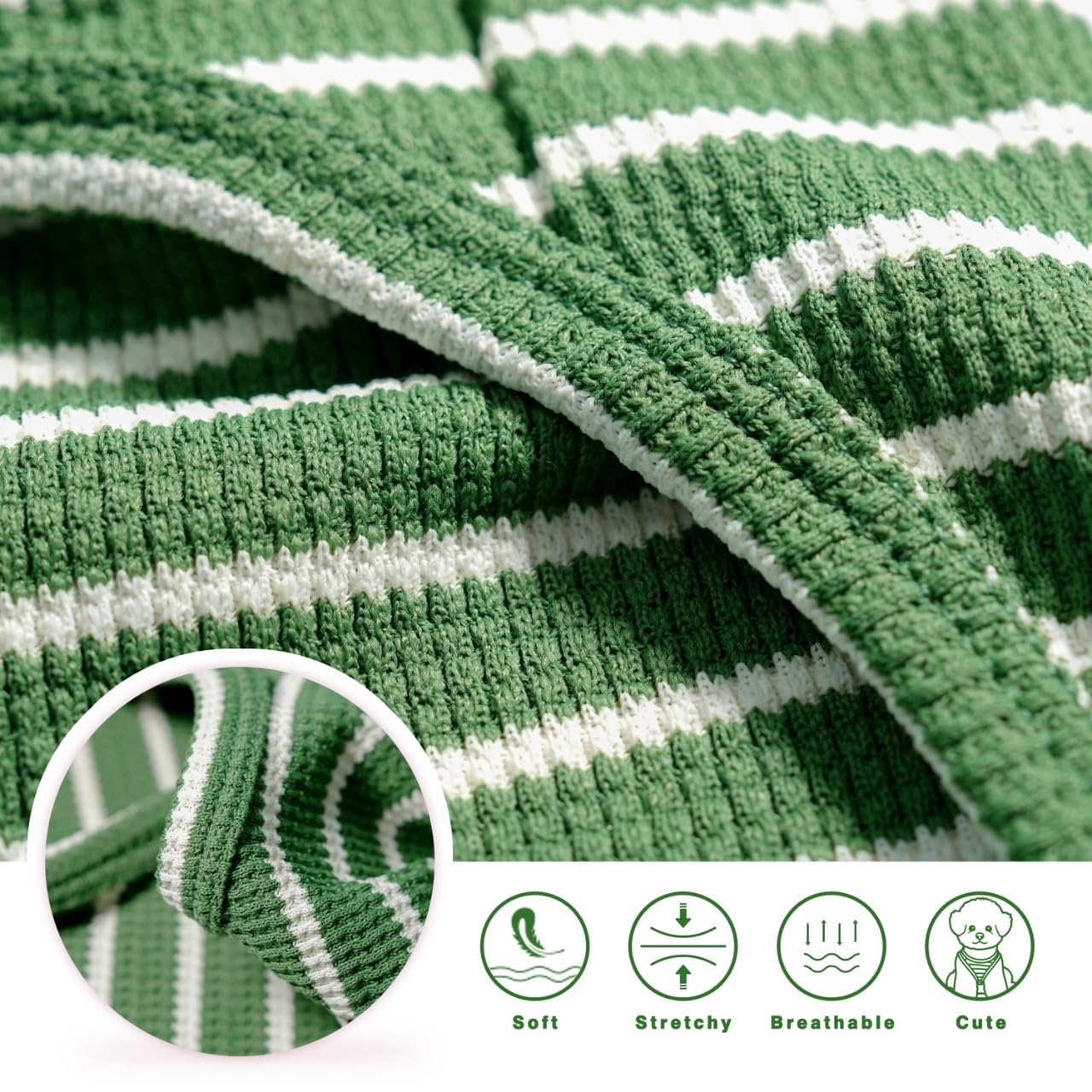COOHAMS camisita para perros rayas verde grande, detalle de bolsillo funcional