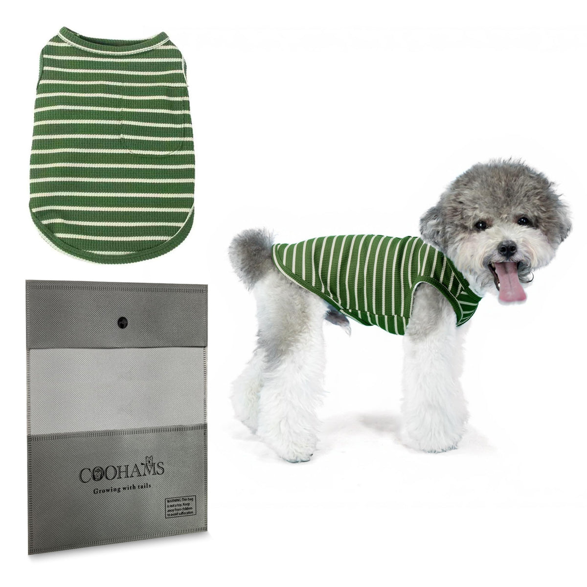 COOHAMS camisetas para perros rayas verde grande, frente cómodo para paseos