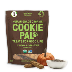 Galletas CookiePal para perros con calabaza y chía, en envase de 10 onzas.