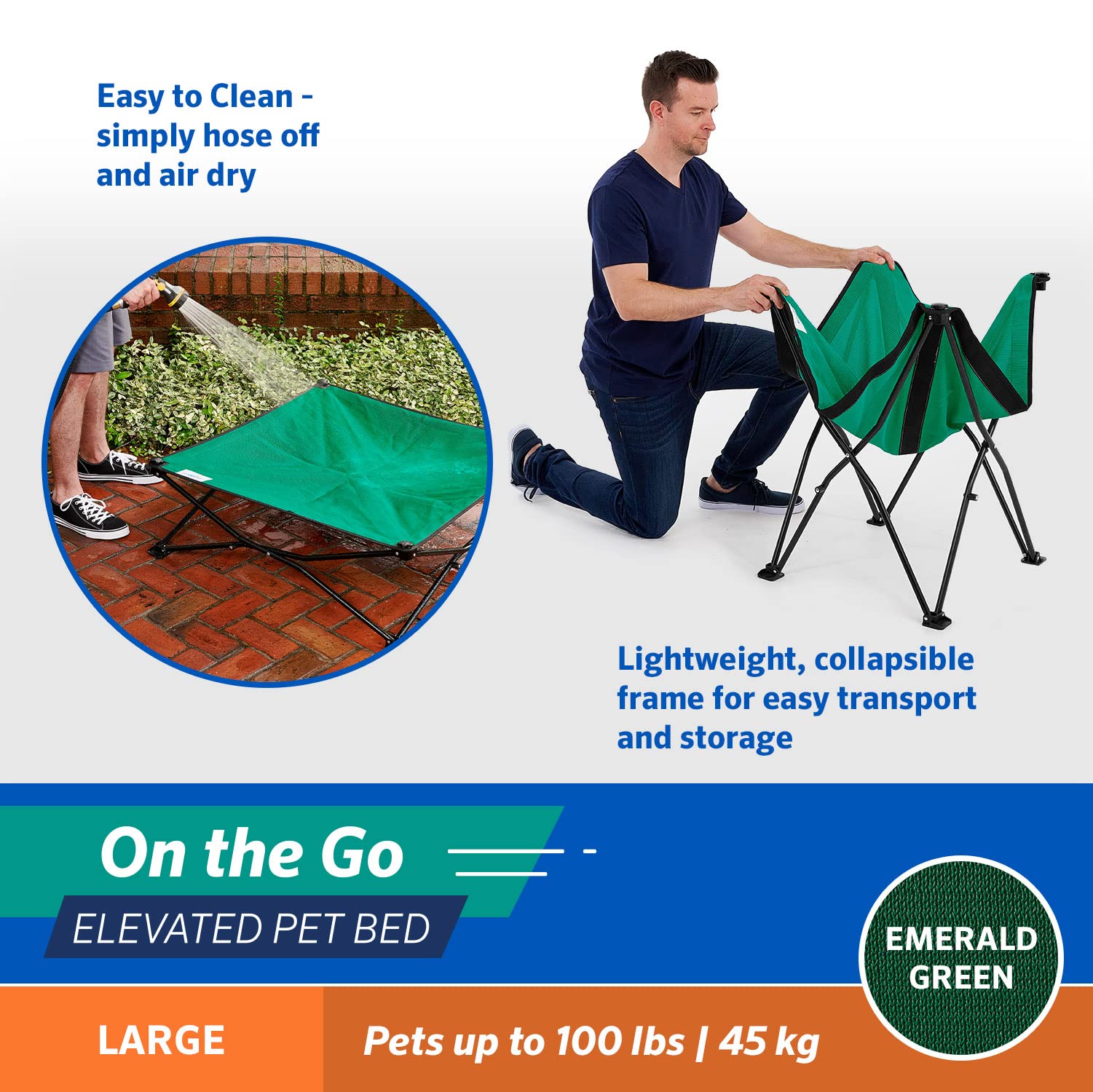 Cama Coolaroo resistente a la humedad, fácil de limpiar tras salidas al aire libre.