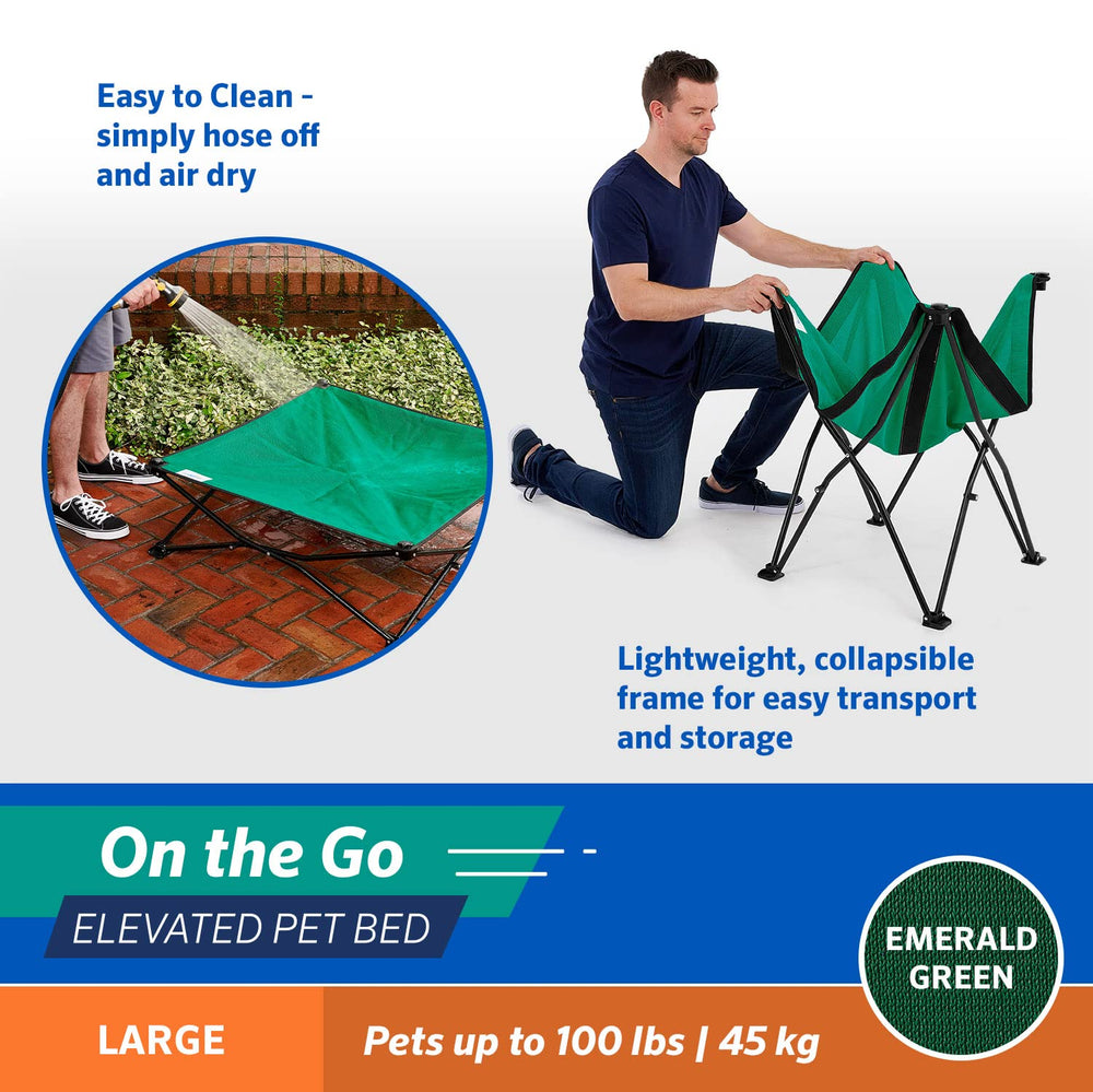 Cama Coolaroo resistente a la humedad, fácil de limpiar tras salidas al aire libre.
