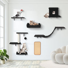Estantería de pared Coolsheepsia con casa para gatos, ideal para juego y descanso.