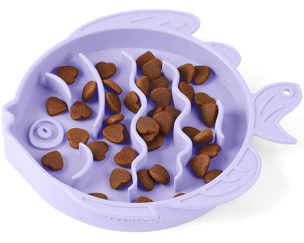 Coomazy alimentador lento de silicona para perros y gatos, tamaño 1-2 tazas, morado.