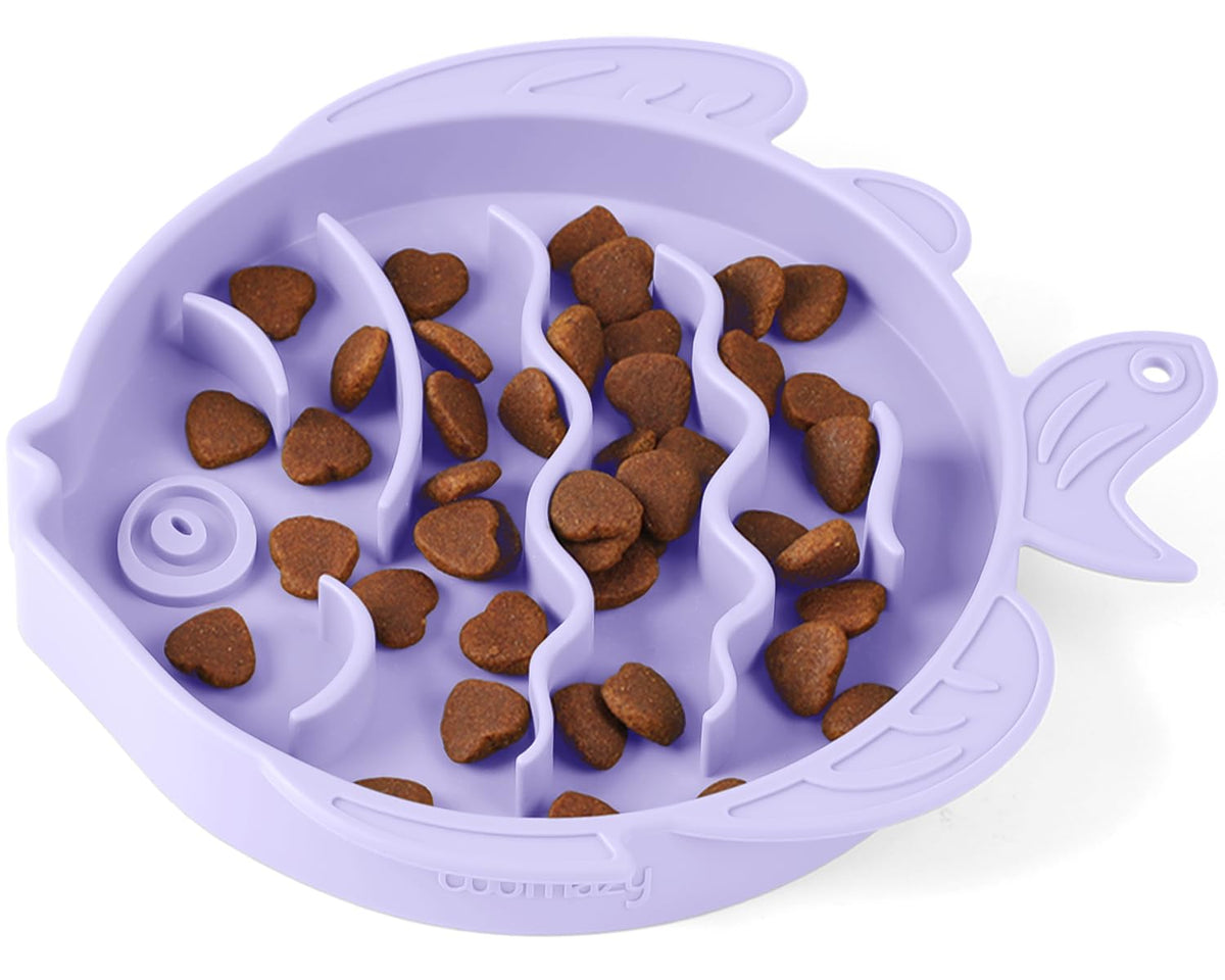 Coomazy alimentador lento de silicona para perros y gatos, tamaño 1-2 tazas, morado.