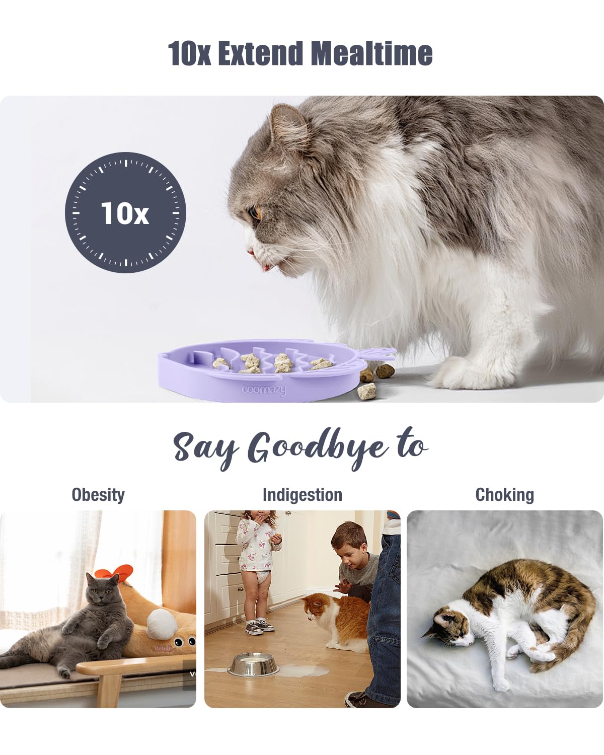 Coomazy cuenco sin succión para gatos, ideal para ritmo de comida pausado.