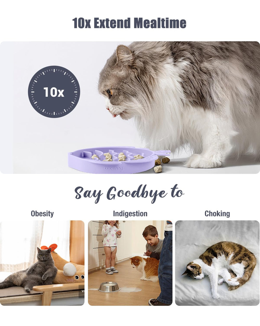 Coomazy cuenco sin succión para gatos, ideal para ritmo de comida pausado.