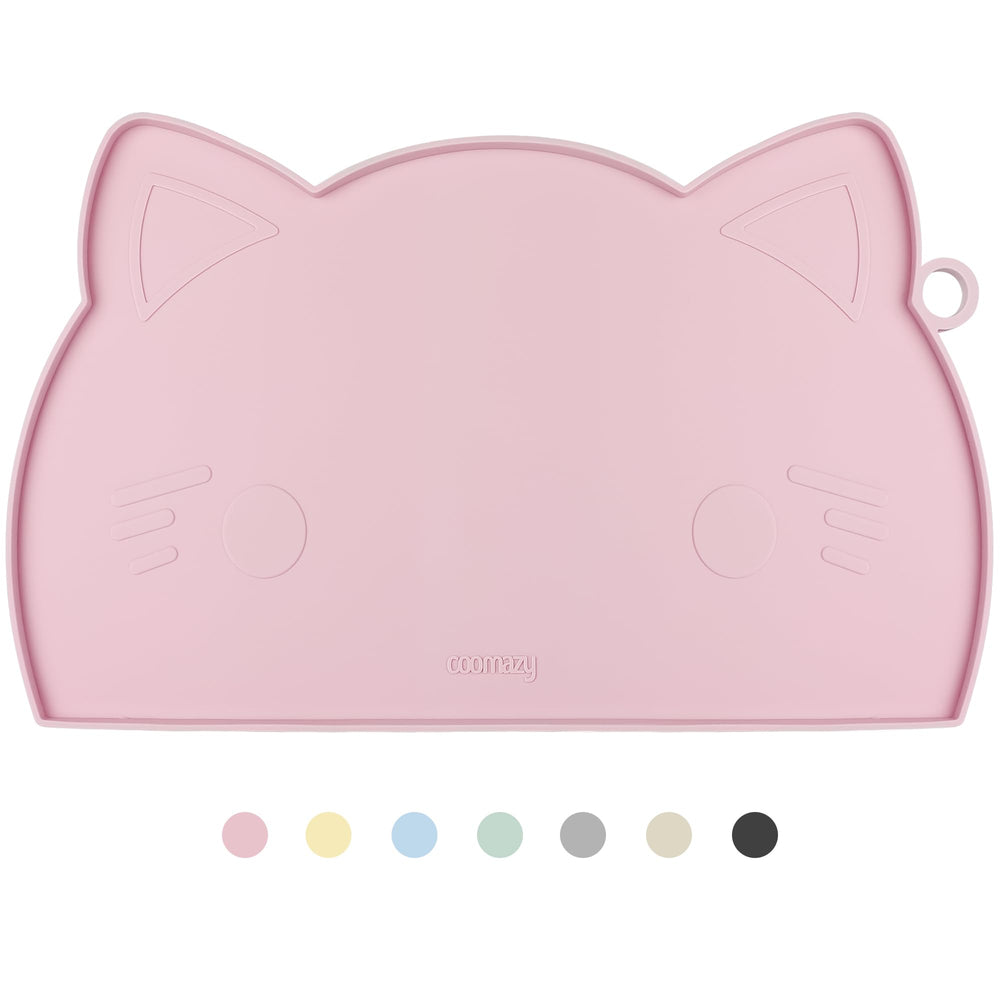Coomazy alfombrilla para comida y agua de gato, rosa mediana, evita derrames.