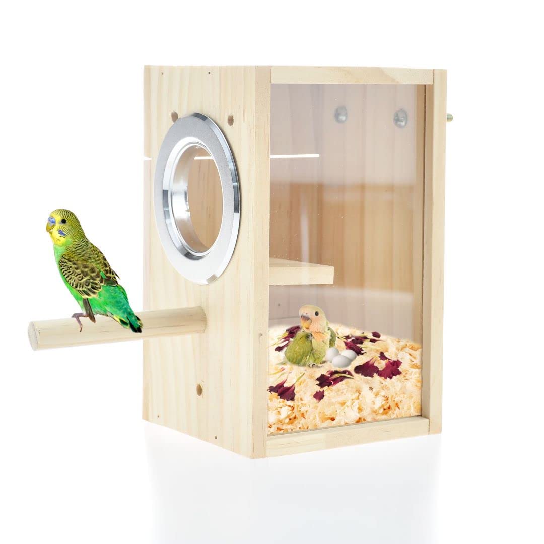 CooShou caja-nido para perico, vista lateral de vidrio para observar cría