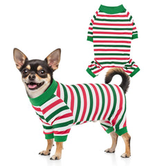 CooShou pijama navideño para perro con rayas, ideal para fiestas.