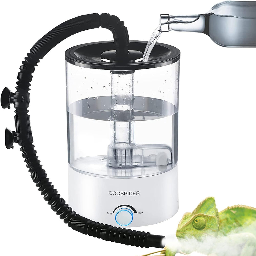 Humidificador COOSPIDER para reptiles con llenado superior y gran capacidad.