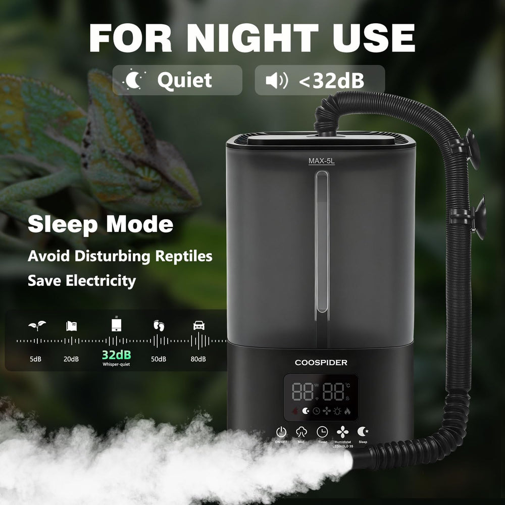 COOSPIDER niebla fina para reptiles con funcionamiento silencioso nocturno.