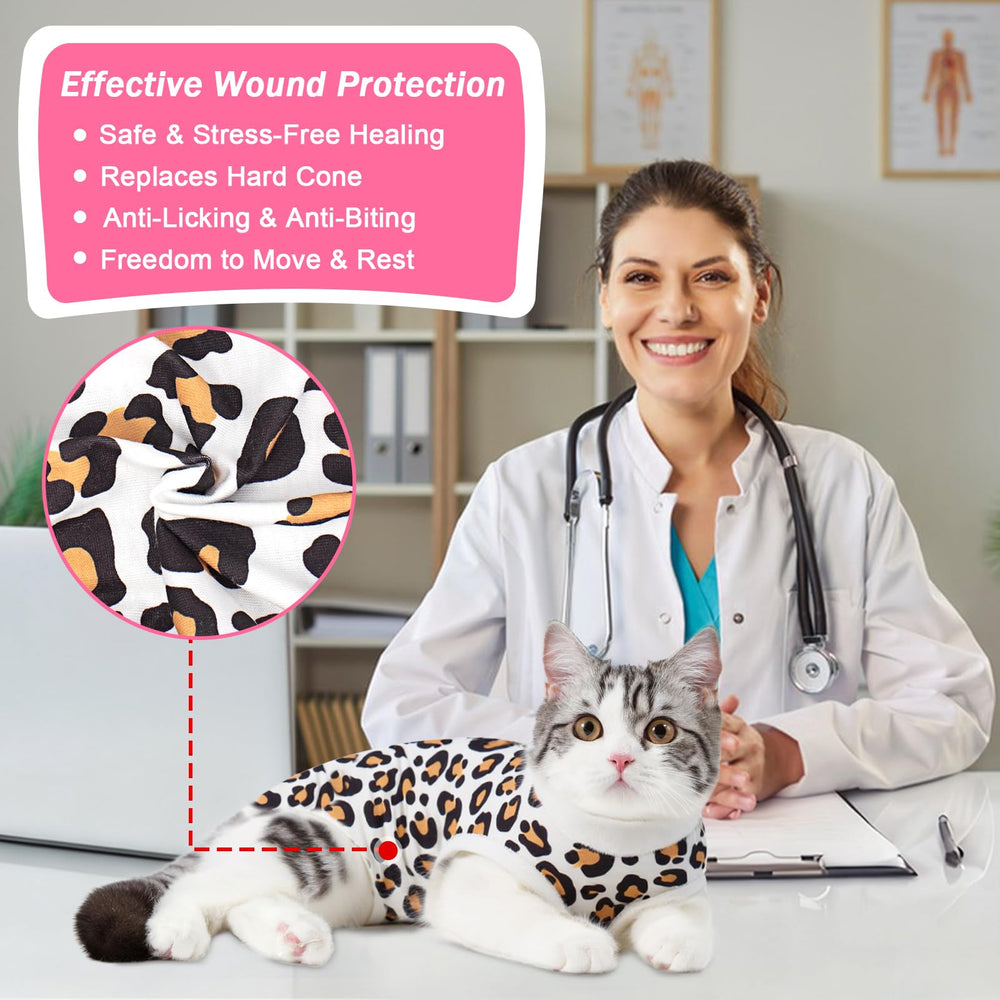 Coppthinktu Cat Recovery Suit, vista trasera, protege heridas mientras tu gata se mueve.