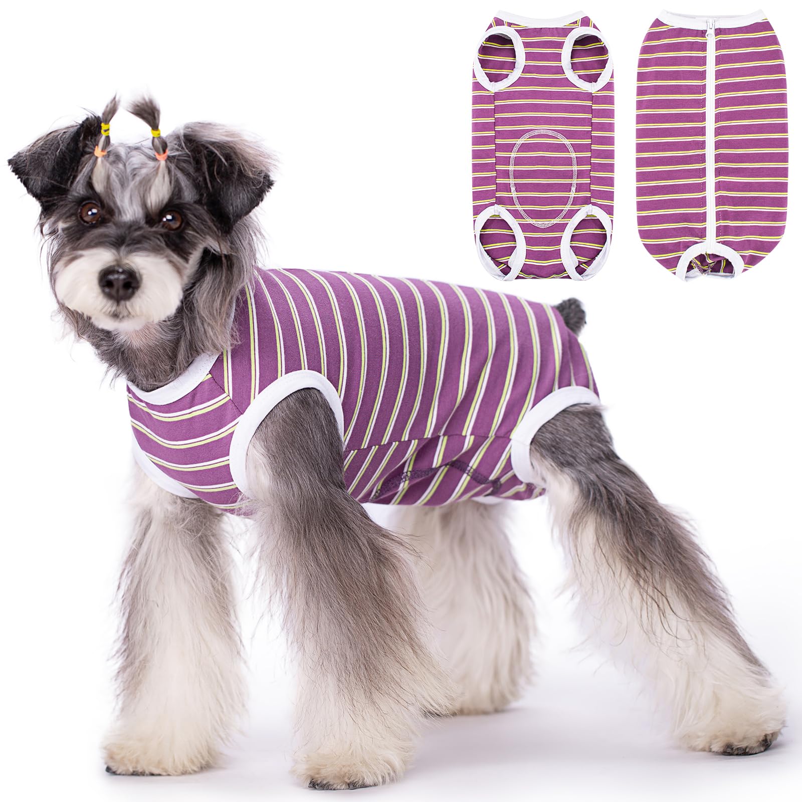 Coppthinktu traje de recuperación para perro, frente, ajuste cómodo para movilidad durante la recuperación.