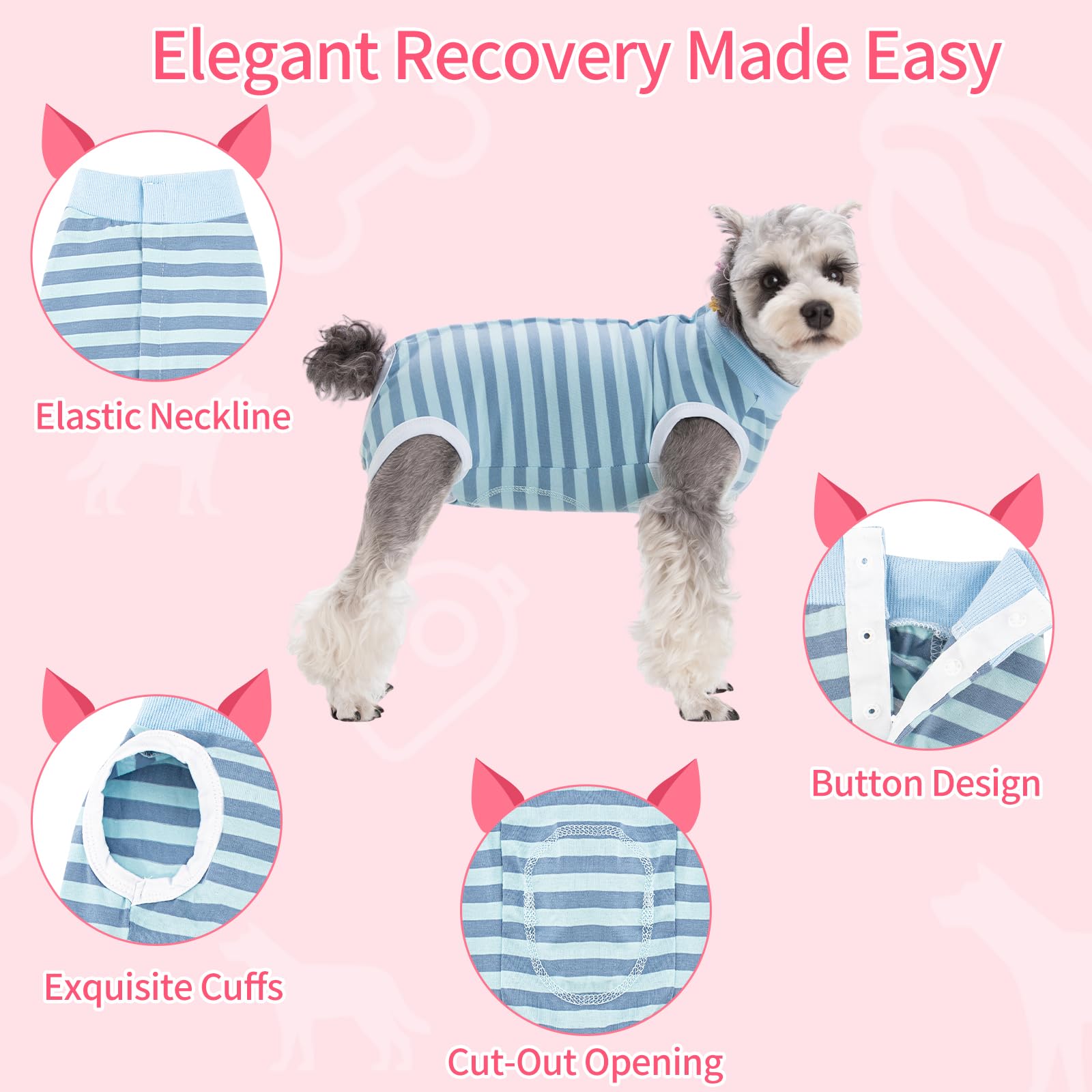 Coppthinktu Recovery Suit protege incisiones y reduce lamidos durante la recuperacion.