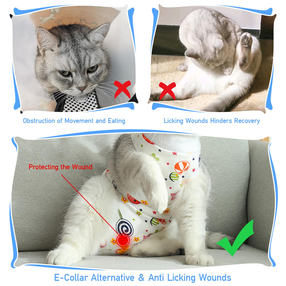 Coppthinktu traje de recuperación para gato, cuello ajustable para un ajuste cómodo.